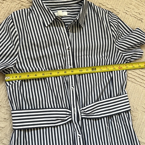 1901 Navy White Striped Button Down Shirt Dress, 100% cotton,  Size 10 - Picture 12 of 13
